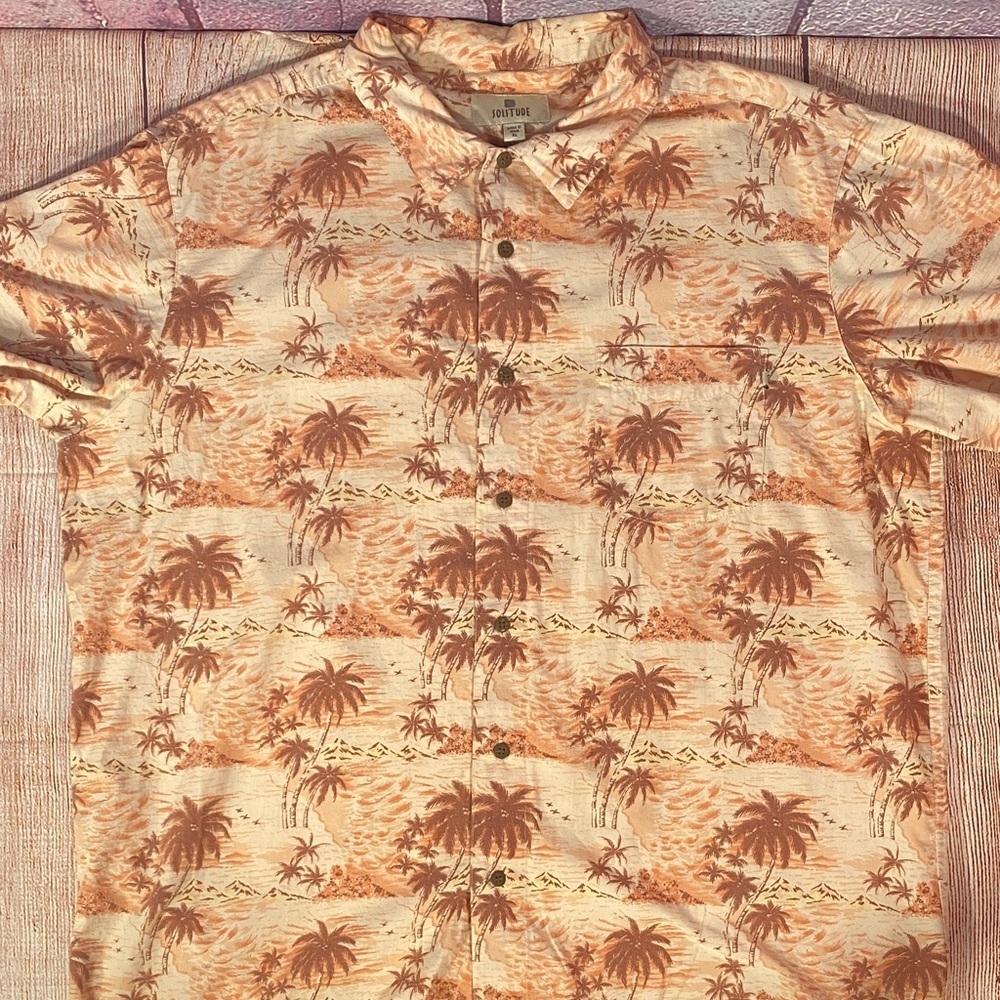 Solitude Palm Tree Button Up Shirt Men’s XL Beige Brown - Picture 9 of 10